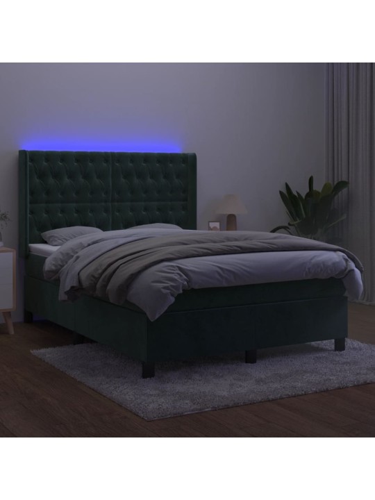 Kontinentaalvoodi madrats, led, tumeroheline, 140x190 cm, samet