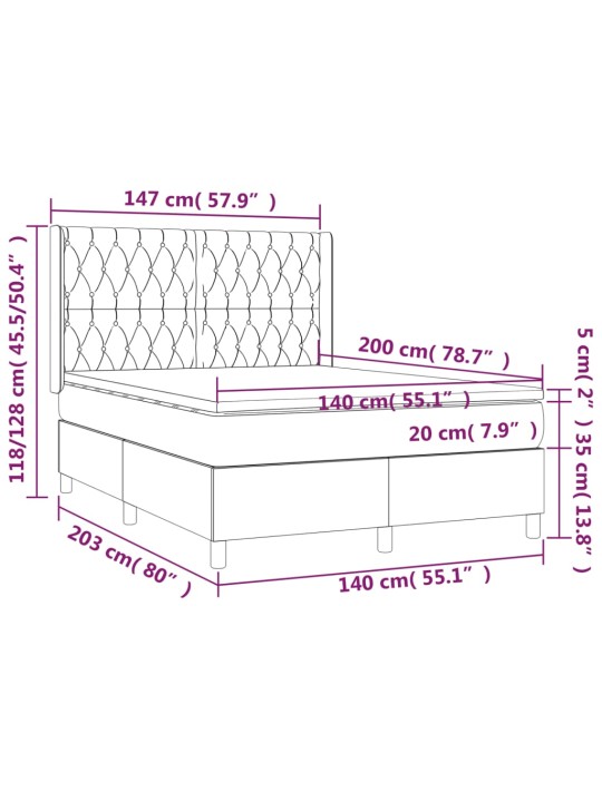 Kontinentaalvoodi madrats ja led, must, 140x200 cm, samet