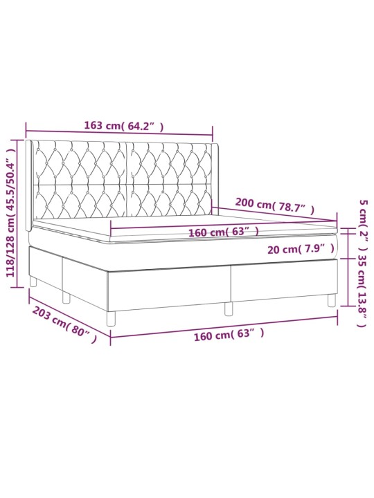 Kontinentaalvoodi madrats, led, tumesinine, 160x200 cm, samet