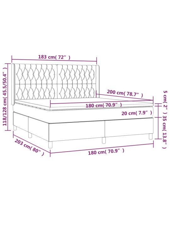 Kontinentaalvoodi madrats ja LED, tumehall, 180x200 cm, samet