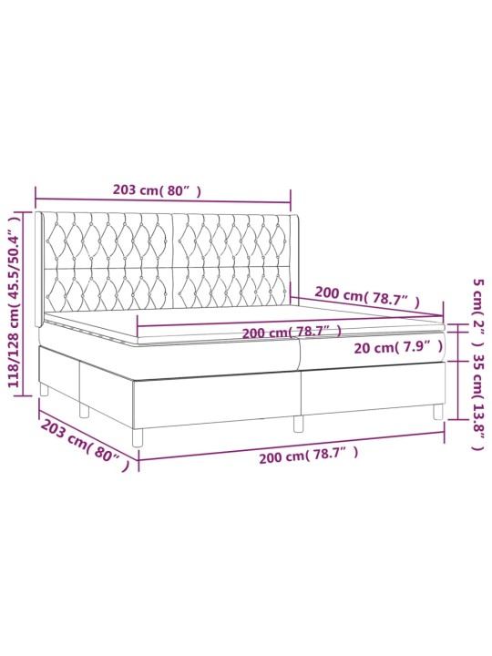 Kontinentaalvoodi madrats ja LED, helehall, 200x200 cm, samet