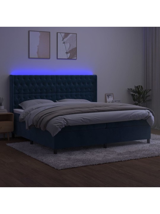 Kontinentaalvoodi madrats, LED, tumesinine, 200x200 cm, samet