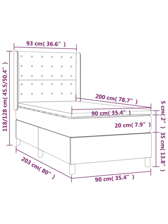 Kontinentaalvoodi madrats, LED, tumesinine, 90x200 cm, samet