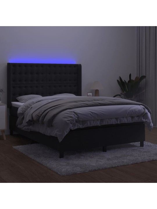 Kontinentaalvoodi madrats ja LED, must, 140x190 cm, samet