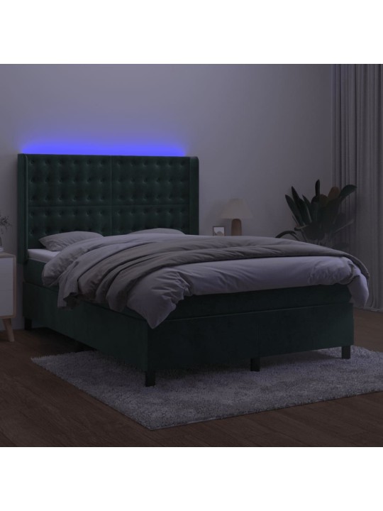 Kontinentaalvoodi madrats, led, tumeroheline, 140x190 cm, samet