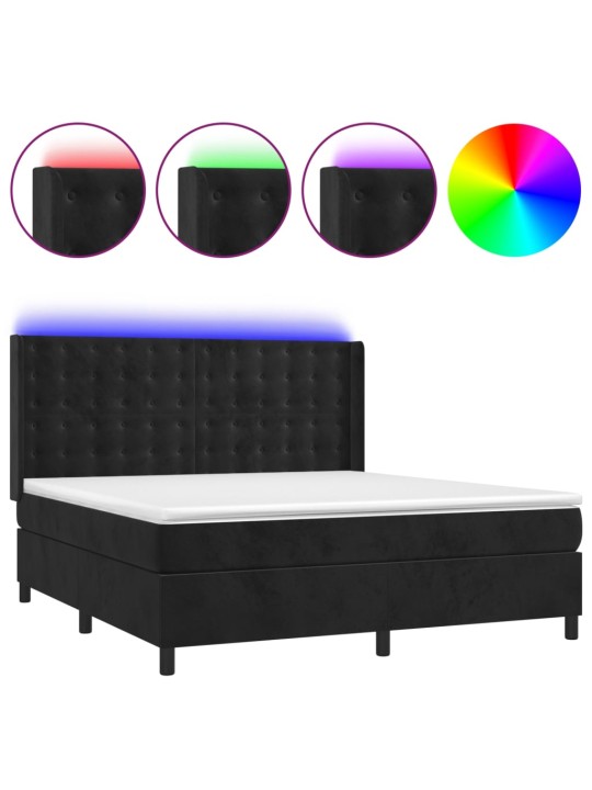 KONTINENTAALVOODI MADRATS JA LED, MUST, 160X200 CM, SAMET