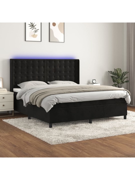 KONTINENTAALVOODI MADRATS JA LED, MUST, 160X200 CM, SAMET