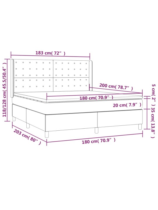 Kontinentaalvoodi madrats ja LED, tumehall, 180x200 cm, samet