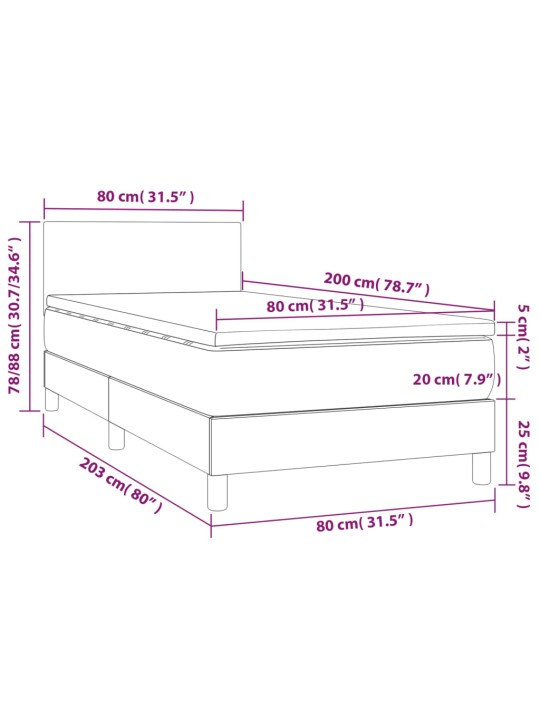 Kontinentaalvoodi madrats ja LED, must, 80x200 cm, kangas