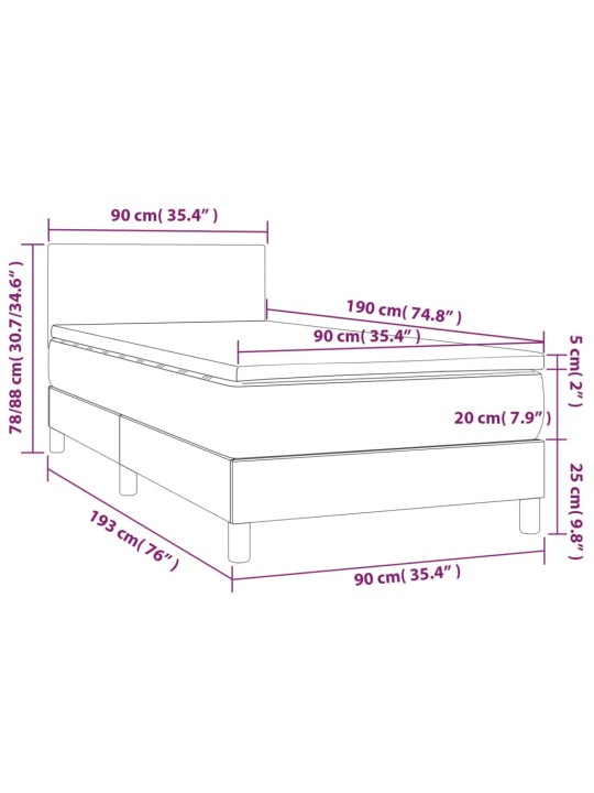 Kontinentaalvoodi madrats ja LED, must, 90x190 cm, kangas