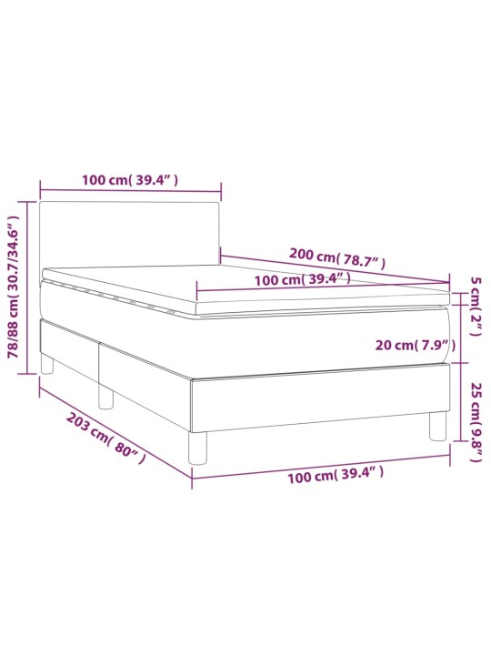 Kontinentaalvoodi madrats ja LED, must, 100x200 cm, kangas