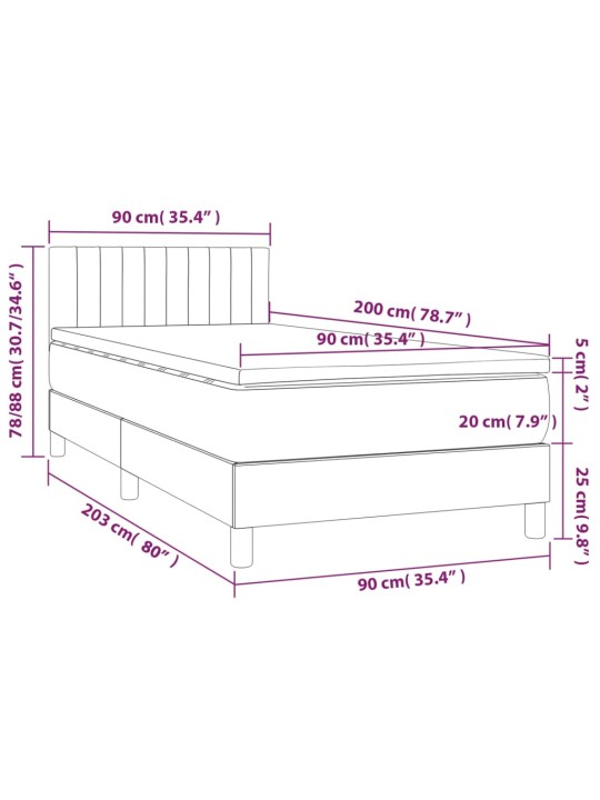 Kontinentaalvoodi madrats ja LED, must, 90x200 cm, kangas