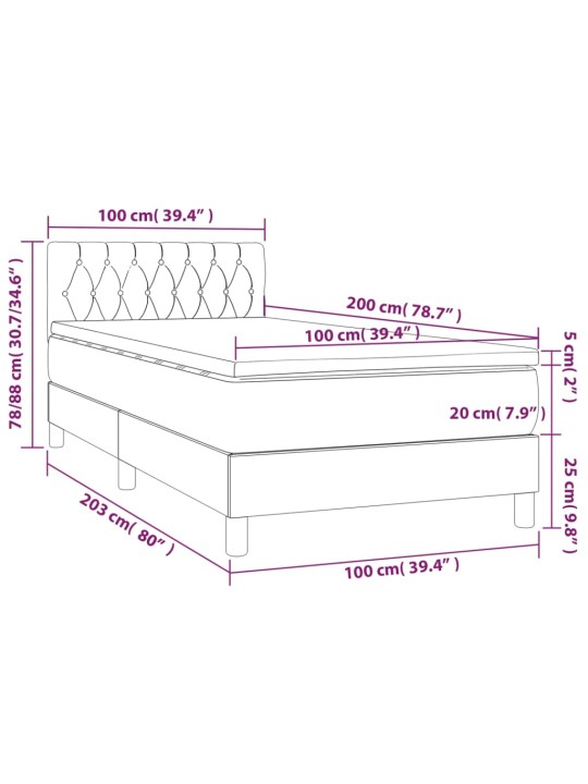 Kontinentaalvoodi madrats ja LED, must, 100x200 cm, kangas