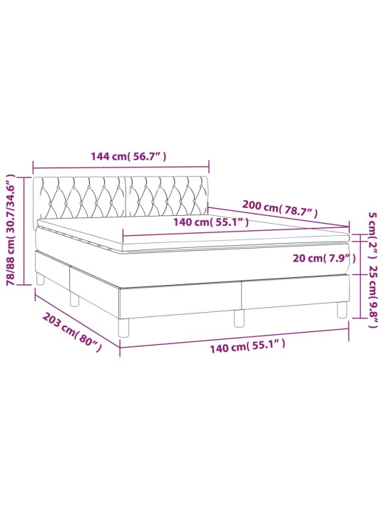 Kontinentaalvoodi madrats ja LED, must, 140x200 cm, kangas