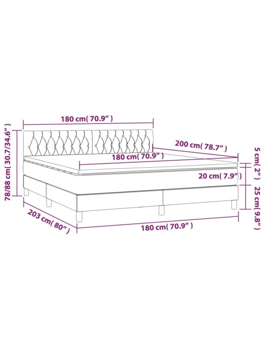 Kontinentaalvoodi madrats ja LED, must, 180x200 cm, kangas