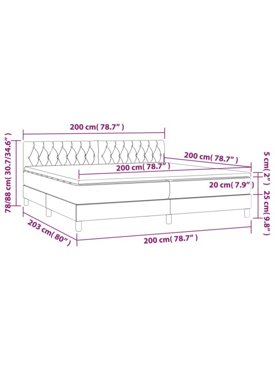 Kontinentaalvoodi madrats ja led, must, 200x200 cm, kangas