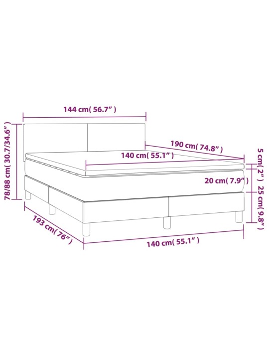 Kontinentaalvoodi madrats ja LED, must, 140x190 cm, kangas