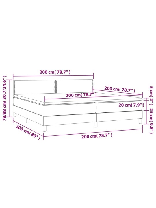 Kontinentaalvoodi madrats ja led, must, 200x200 cm, kangas