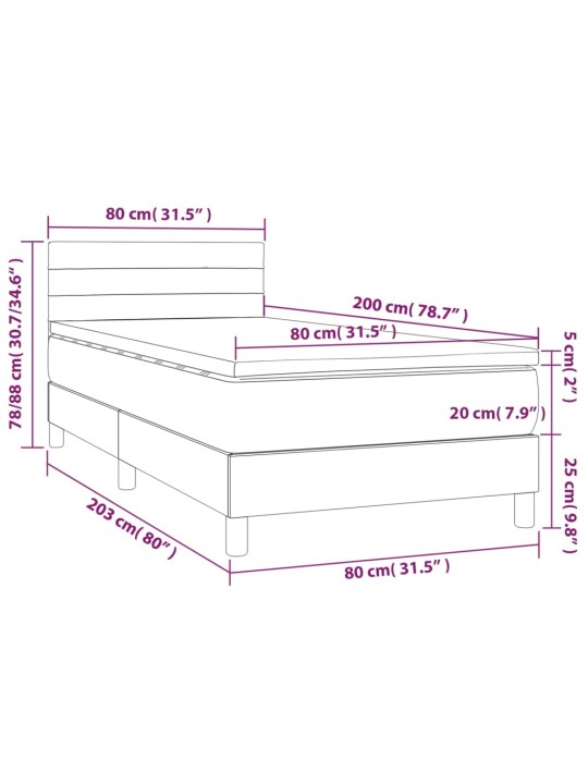 Kontinentaalvoodi madrats ja LED, must, 80x200 cm, kangas