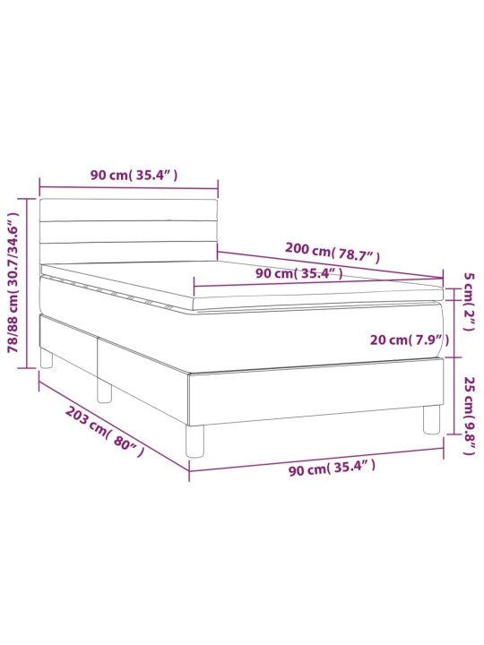 Kontinentaalvoodi madrats ja LED, must, 90x200 cm, kangas