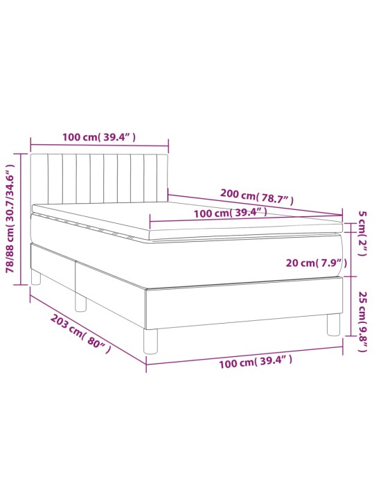 Kontinentaalvoodi madrats ja led, must, 100x200 cm, kangas