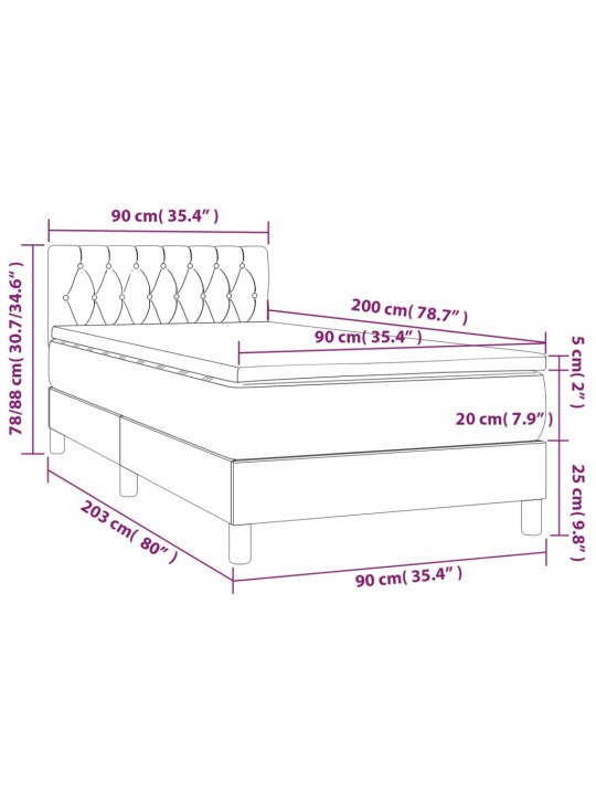 Kontinentaalvoodi madrats ja LED, must, 90x200 cm, kangas