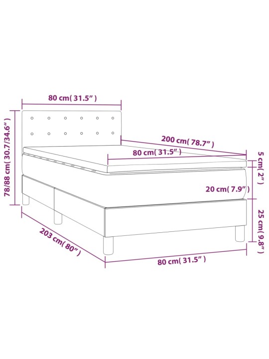 Kontinentaalvoodi madrats ja led, must, 80x200 cm, kangas