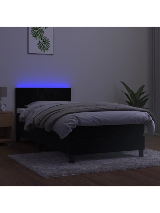 Kontinentaalvoodi madrats ja led, must, 90x190 cm, samet