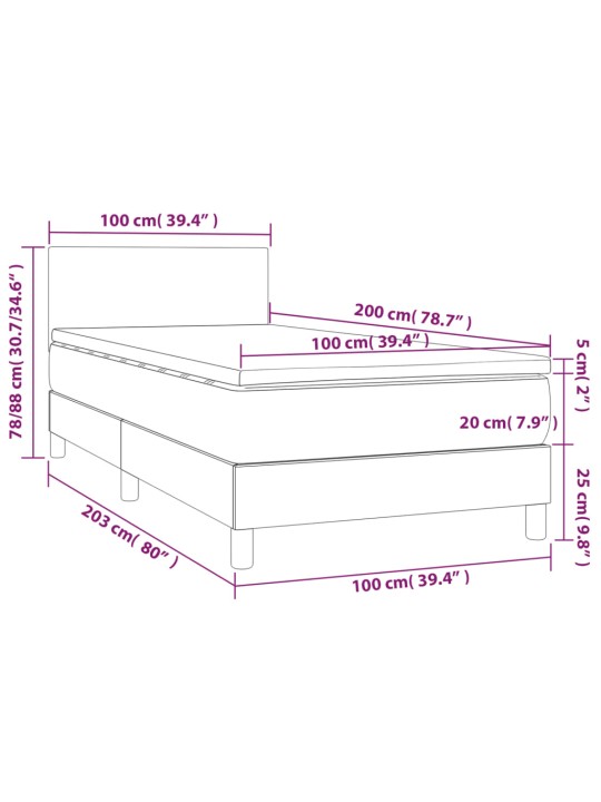 Kontinentaalvoodi madrats ja LED, helehall, 100x200 cm, samet