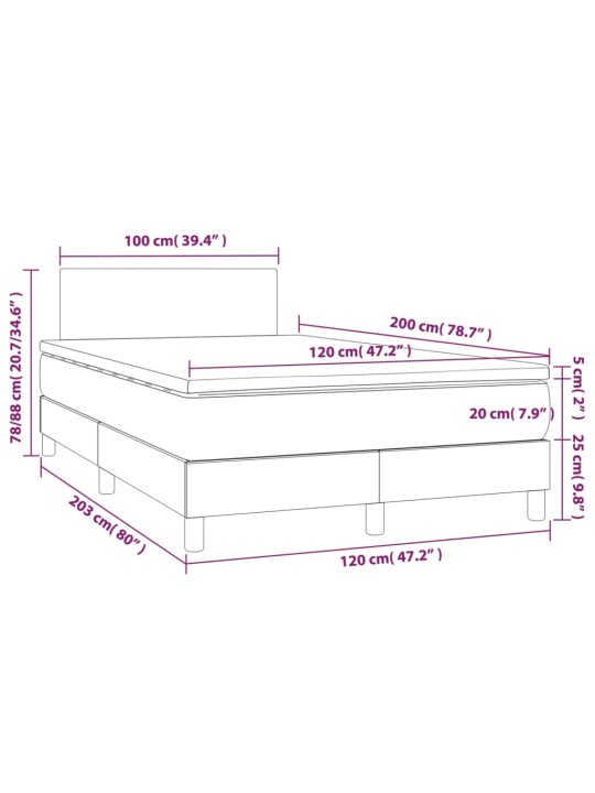 Kontinentaalvoodi madrats ja LED, helehall, 120x200 cm, samet