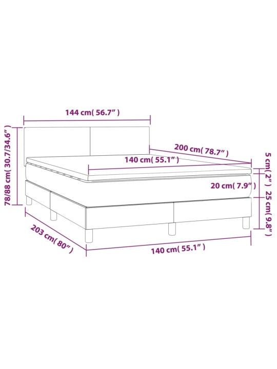 Kontinentaalvoodi madrats ja led, helehall, 140x200 cm, samet