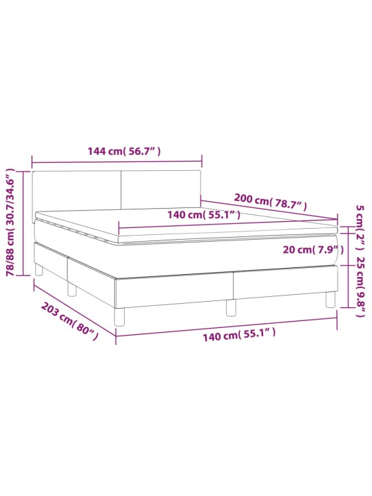 Kontinentaalvoodi madrats ja led, tumehall, 140x200 cm, samet