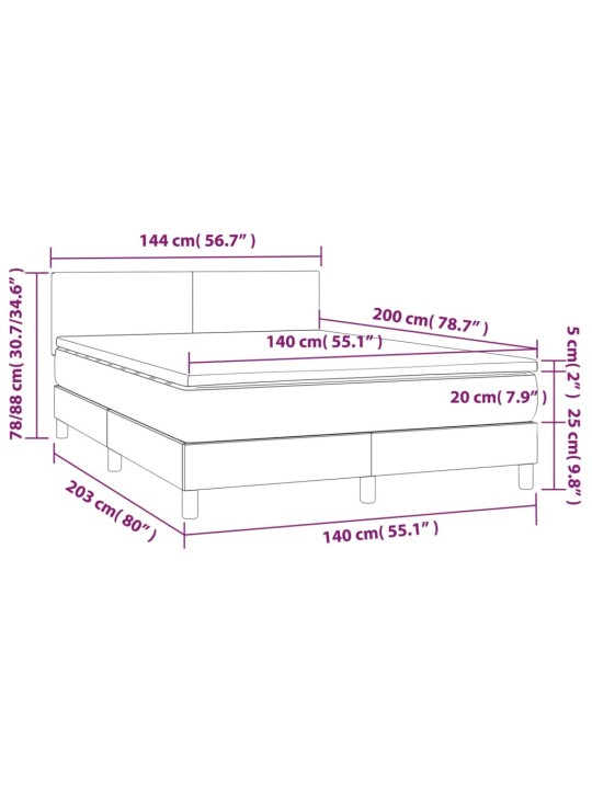 Kontinentaalvoodi madrats, LED, tumesinine, 140x200 cm, samet