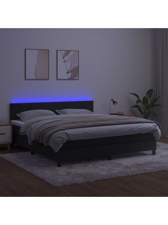 Kontinentaalvoodi madrats ja led, must, 160x200 cm, samet