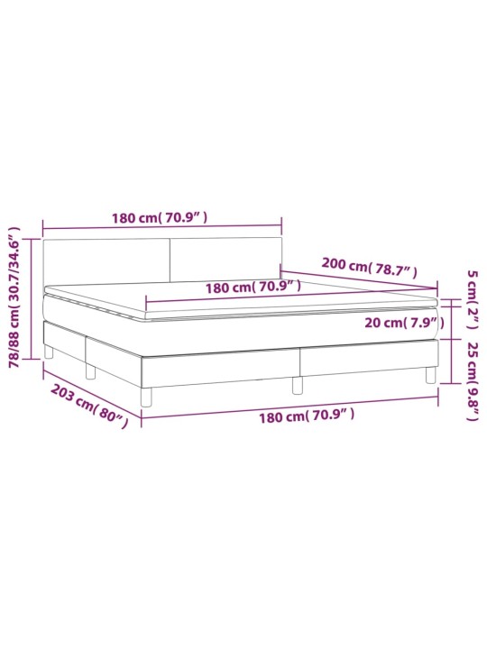 Kontinentaalvoodi madrats ja LED, must, 180x200 cm, samet