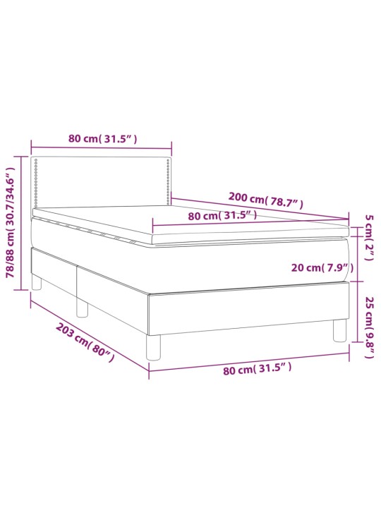 Kontinentaalvoodi madrats ja led, helehall, 80x200 cm, samet