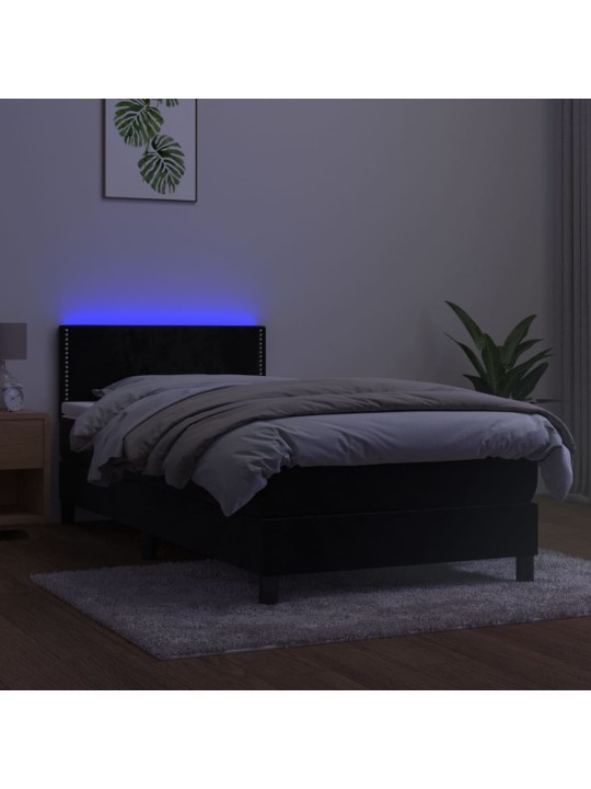 Kontinentaalvoodi madrats ja led, must, 80x200 cm, samet