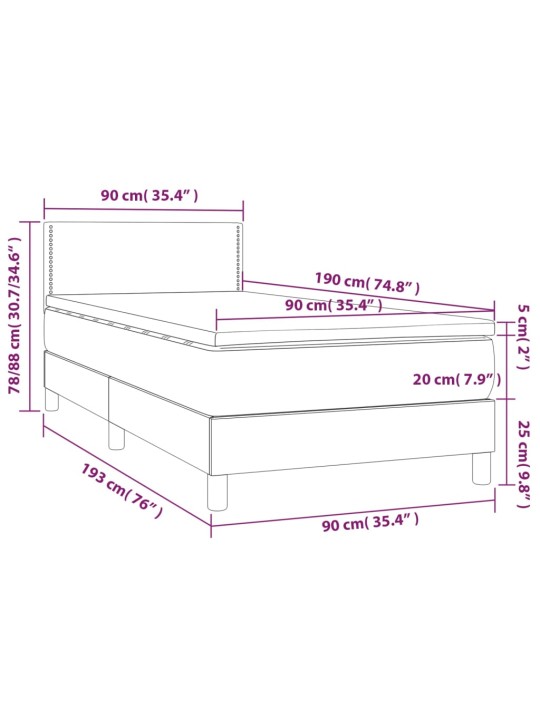 Kontinentaalvoodi madrats, led, tumesinine, 90x190 cm, samet