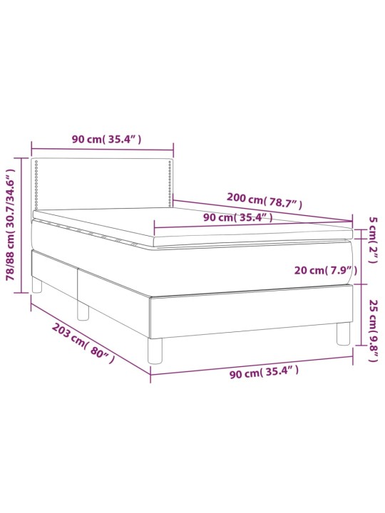 Kontinentaalvoodi madrats, led, tumeroheline, 90x200 cm, samet