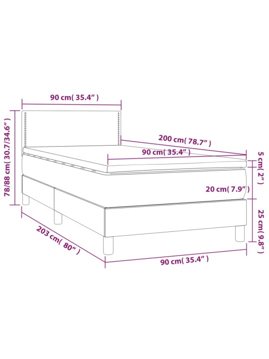 Kontinentaalvoodi madrats, led, roosa, 90x200 cm, samet