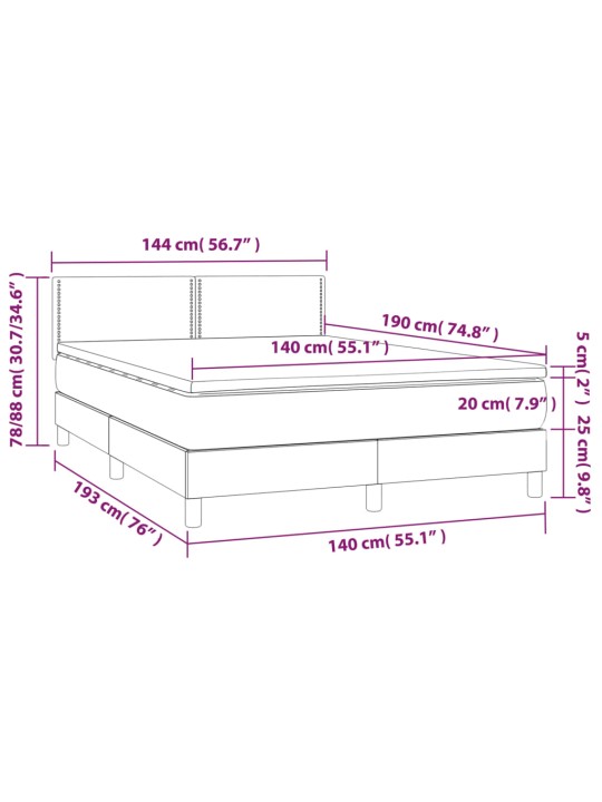 Kontinentaalvoodi madrats, led, tumesinine, 140x190 cm, samet