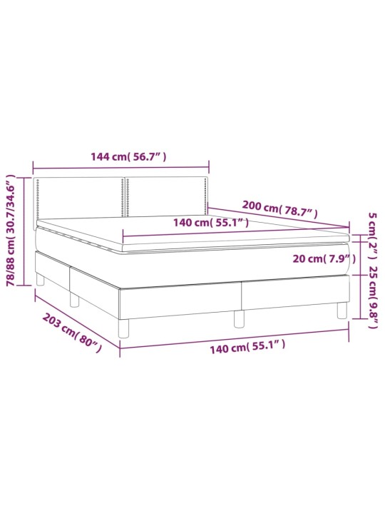 Kontinentaalvoodi madrats ja LED, tumehall, 140x200 cm, samet