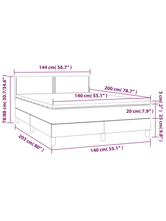 Kontinentaalvoodi madrats ja LED, must, 140x200 cm, samet