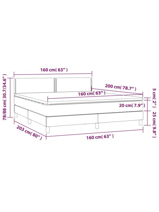 Kontinentaalvoodi madrats ja LED, helehall, 160x200 cm, samet