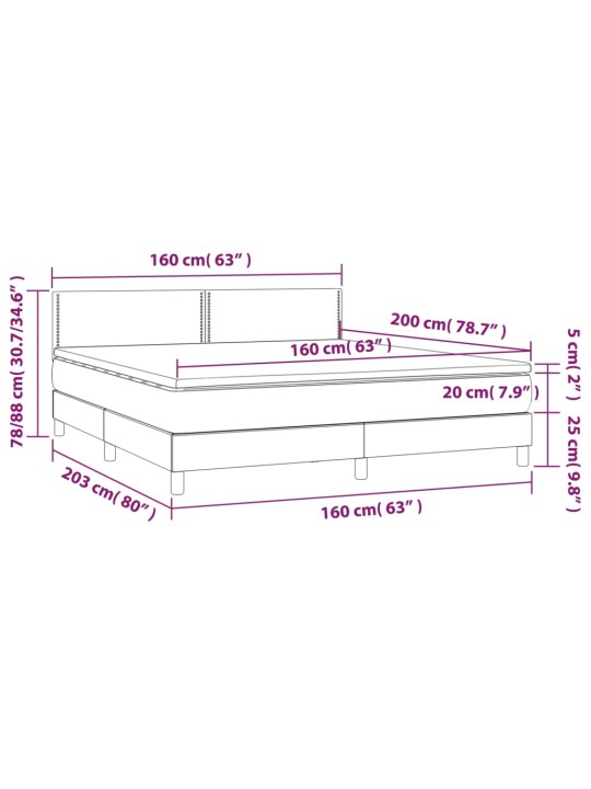 Kontinentaalvoodi madrats ja LED, tumehall, 160x200 cm, samet