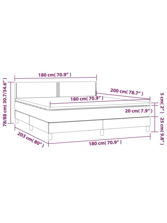 Kontinentaalvoodi madrats ja LED, helehall, 180x200 cm, samet