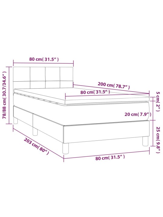 Kontinentaalvoodi madrats ja led, helehall, 80x200 cm, samet