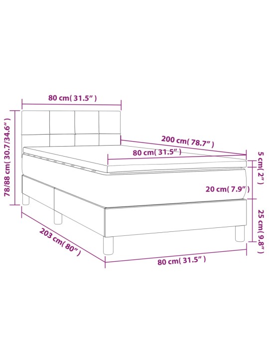 Kontinentaalvoodi madrats, LED, tumeroheline, 80x200 cm, samet