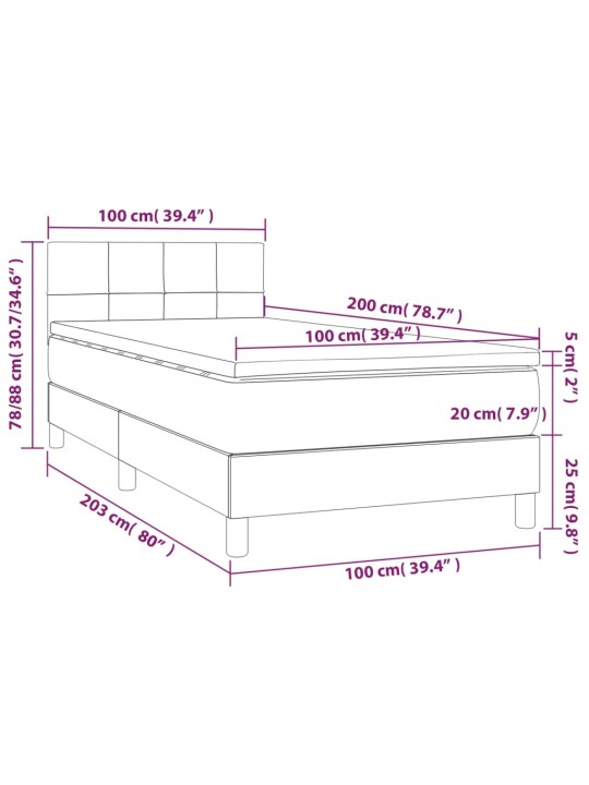 Kontinentaalvoodi madrats ja led, helehall, 100x200 cm, samet