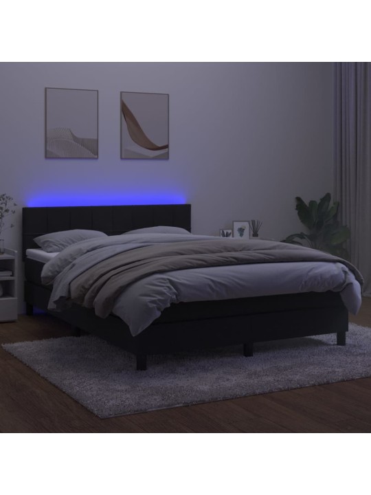 Kontinentaalvoodi madrats ja led, must, 140x190 cm, samet